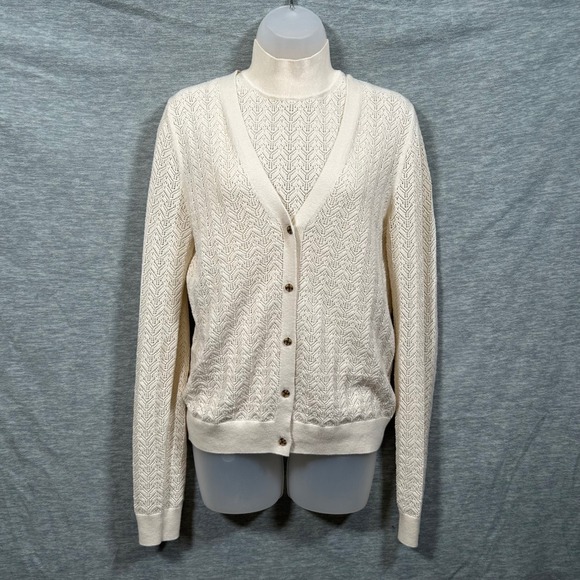 GAP Cardigan Sweater Womens Small Ivory Preppy Academia Mock Neck Open Knit - Picture 2 of 11